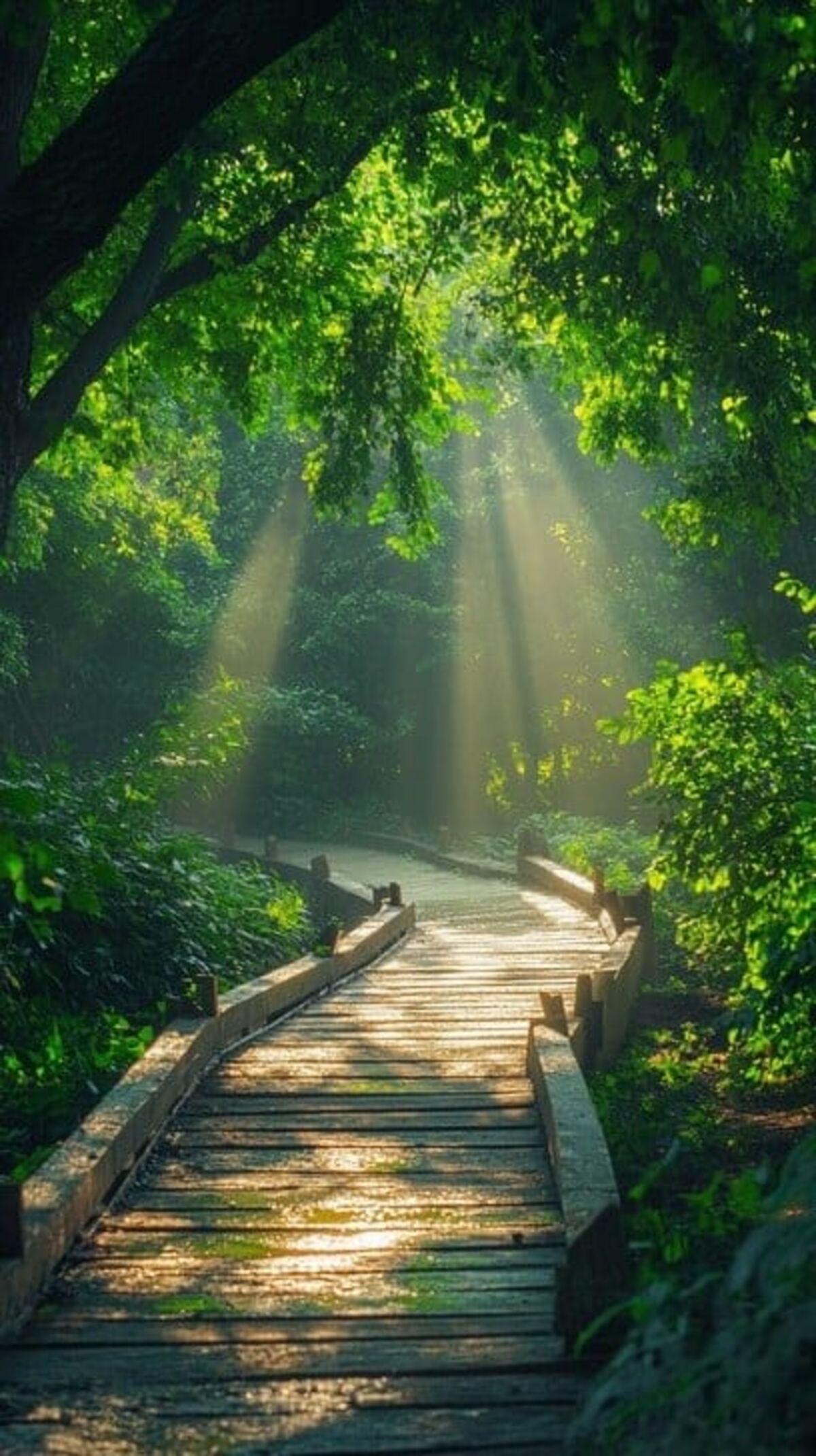 Peaceful sunlit forest path